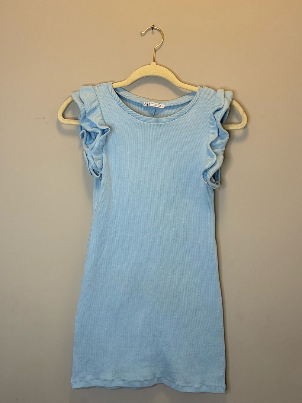 Zara Light Blue Ruffle Sleeve Dress